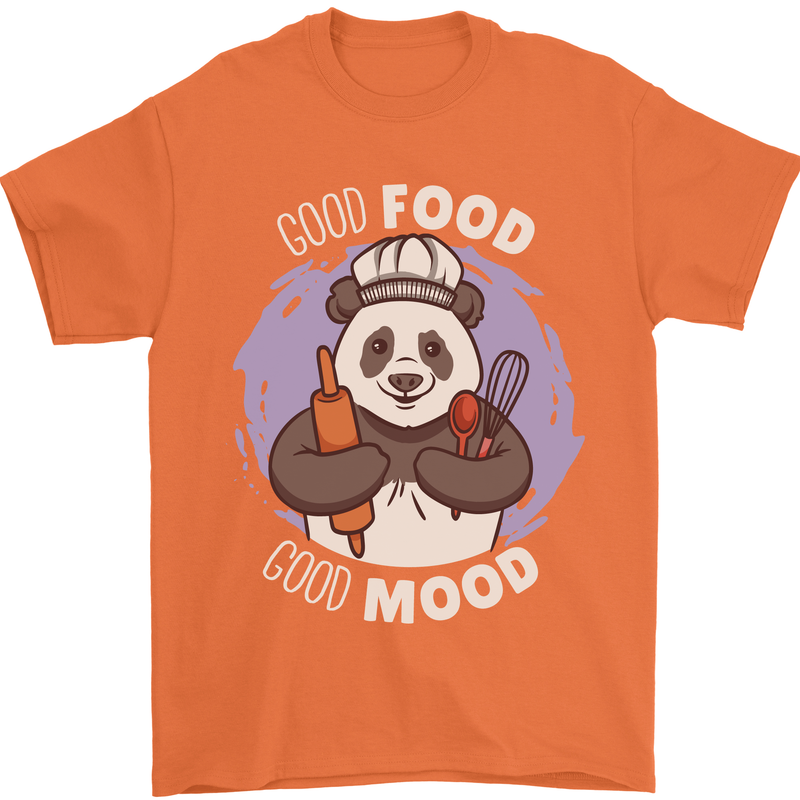 Good Food Good Mood Funny Panda Chef BBQ Mens T-Shirt 100% Cotton Orange