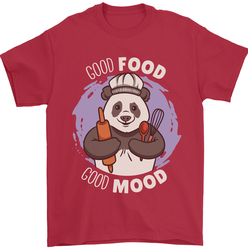 Good Food Good Mood Funny Panda Chef BBQ Mens T-Shirt 100% Cotton Red