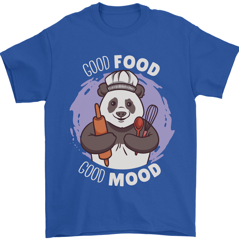 Good Food Good Mood Funny Panda Chef BBQ Mens T-Shirt 100% Cotton Royal Blue