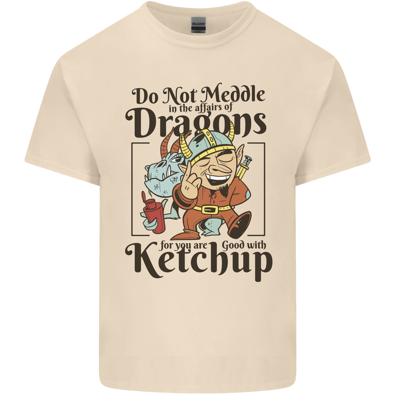 Good With Ketchup Dragon RPG Role Play Games Mens Cotton T-Shirt Tee Top Natural