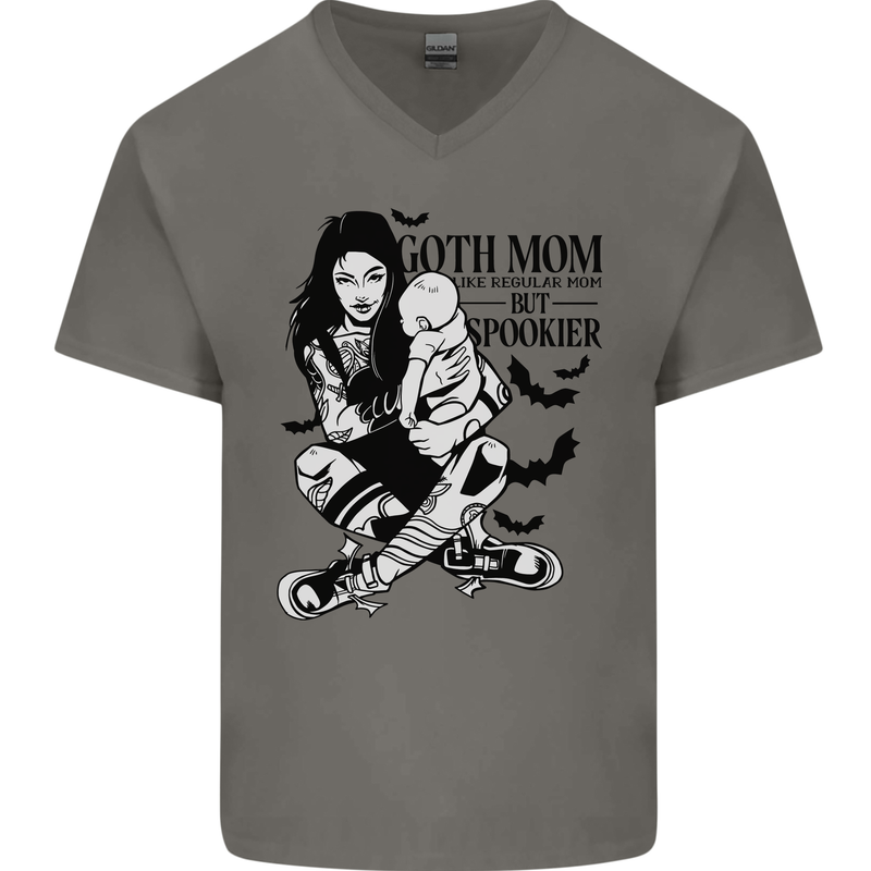 Goth Mum Like a Regular but Spookier Gothic Mens V-Neck Cotton T-Shirt Charcoal