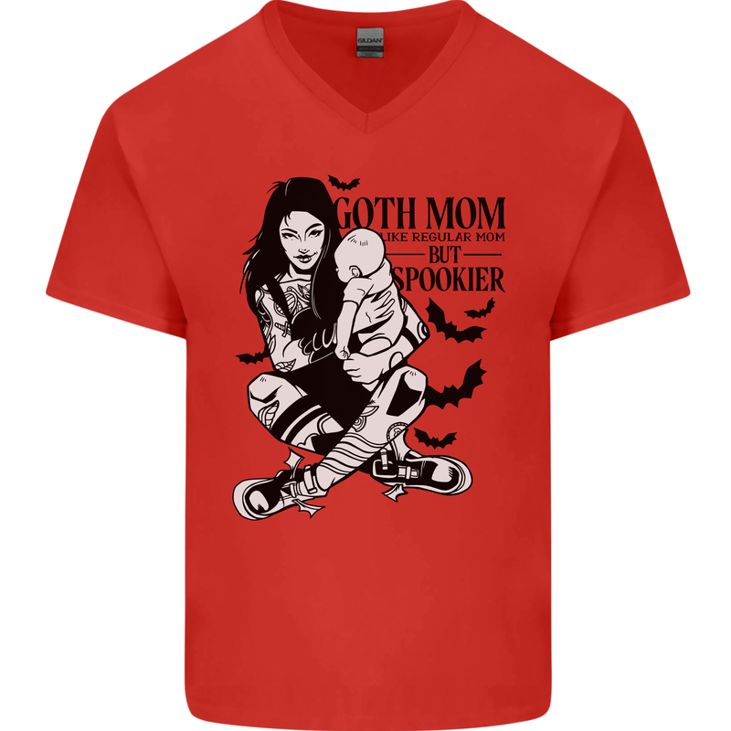 Goth Mum Like a Regular but Spookier Gothic Mens V-Neck Cotton T-Shirt Red