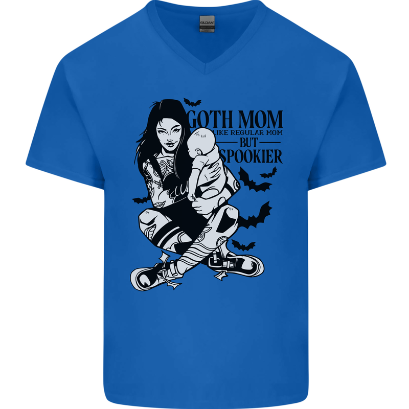 Goth Mum Like a Regular but Spookier Gothic Mens V-Neck Cotton T-Shirt Royal Blue