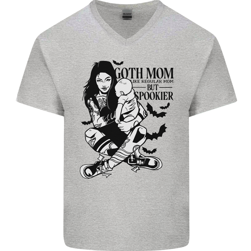 Goth Mum Like a Regular but Spookier Gothic Mens V-Neck Cotton T-Shirt Sports Grey