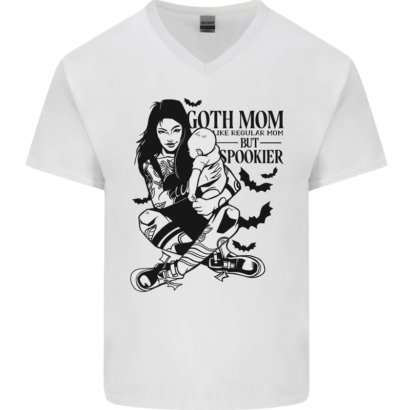 Goth Mum Like a Regular but Spookier Gothic Mens V-Neck Cotton T-Shirt White