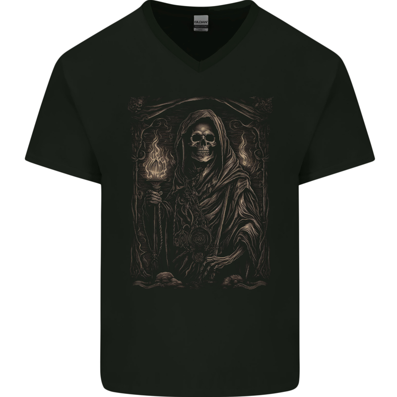 Gothic Grim Reaper Goth Heavy Metal Skull 10 Mens V-Neck Cotton T-Shirt Black