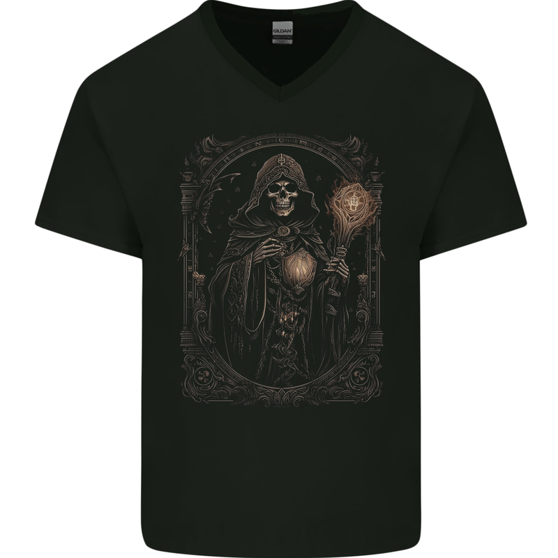 Gothic Grim Reaper Goth Heavy Metal Skull 11 Mens V-Neck Cotton T-Shirt Black
