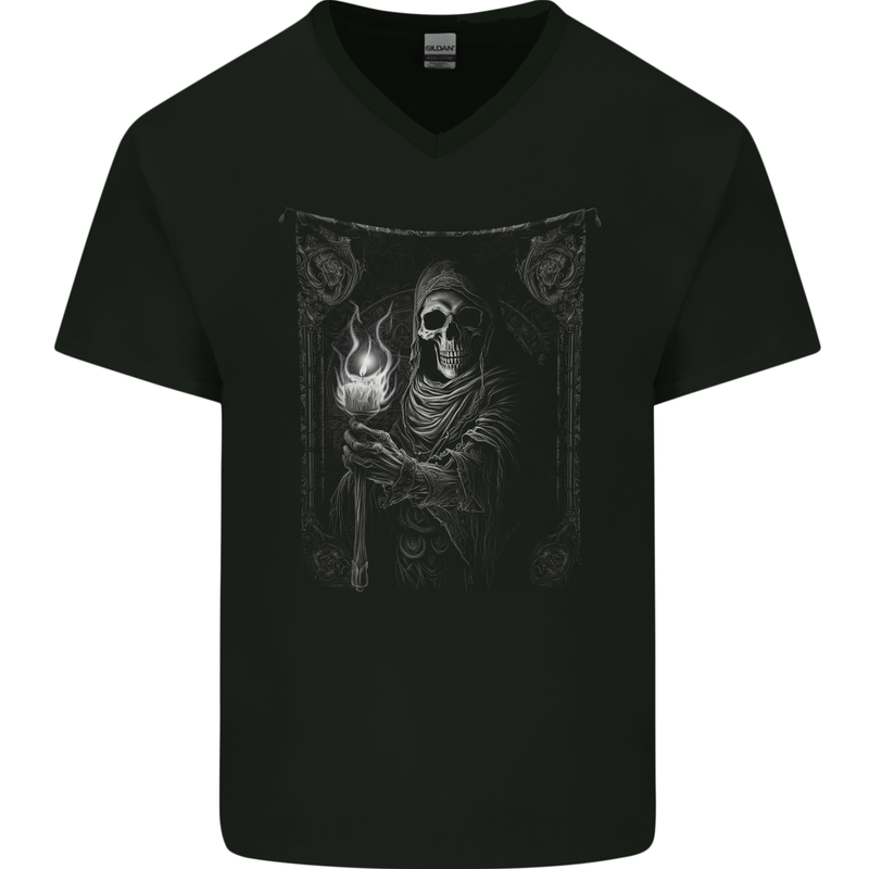 Gothic Grim Reaper Goth Heavy Metal Skull 12 Mens V-Neck Cotton T-Shirt Black