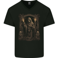 Gothic Grim Reaper Goth Heavy Metal Skull 13 Mens V-Neck Cotton T-Shirt Black