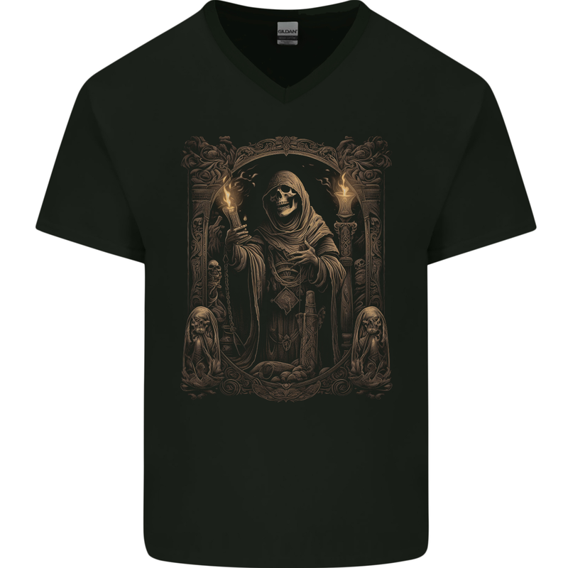 Gothic Grim Reaper Goth Heavy Metal Skull 13 Mens V-Neck Cotton T-Shirt Black