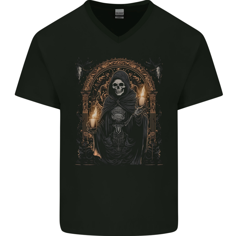 Gothic Grim Reaper Goth Heavy Metal Skull 14 Mens V-Neck Cotton T-Shirt Black