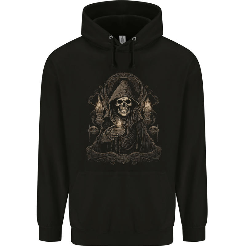Gothic Grim Reaper Goth Heavy Metal Skull 3 Childrens Kids Hoodie Black