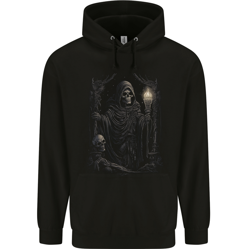 Gothic Grim Reaper Goth Heavy Metal Skull 5 Mens 80% Cotton Hoodie Black
