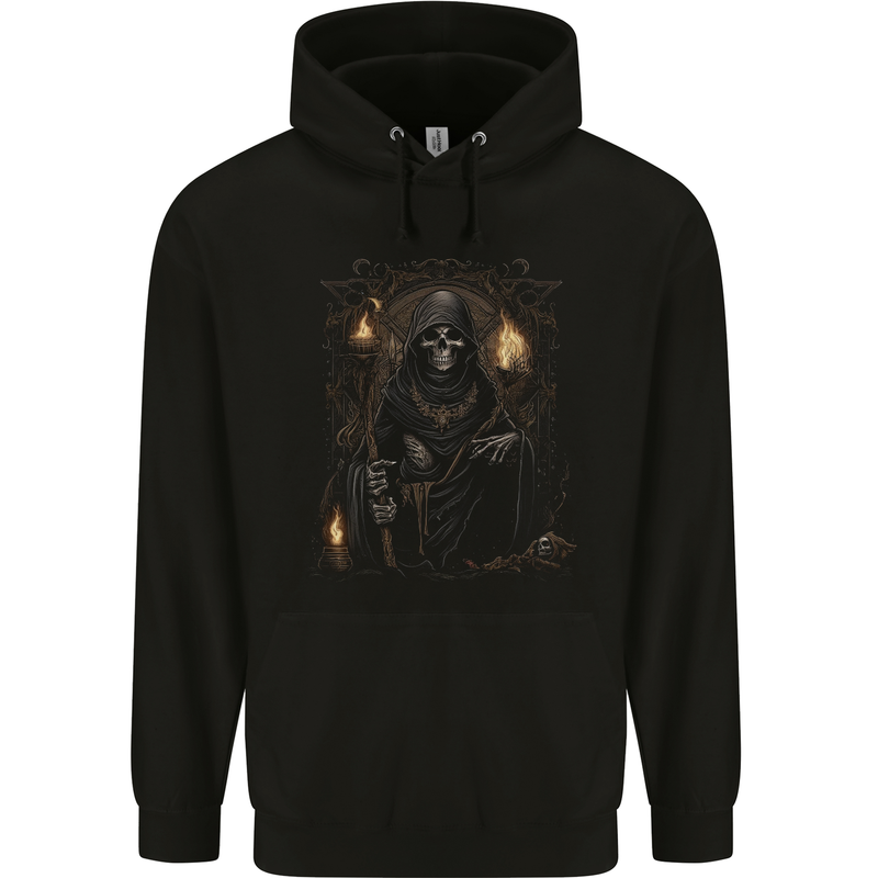 Gothic Grim Reaper Goth Heavy Metal Skull 8 Childrens Kids Hoodie Black