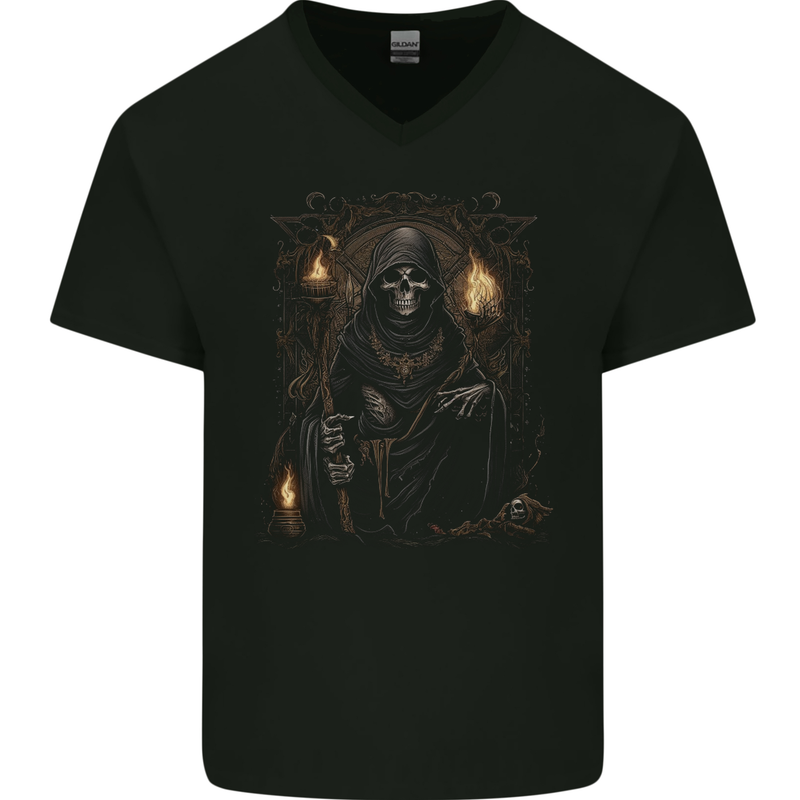 Gothic Grim Reaper Goth Heavy Metal Skull 8 Mens V-Neck Cotton T-Shirt Black