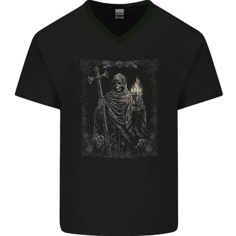 Gothic Grim Reaper Goth Heavy Metal Skull 9 Mens V-Neck Cotton T-Shirt Black