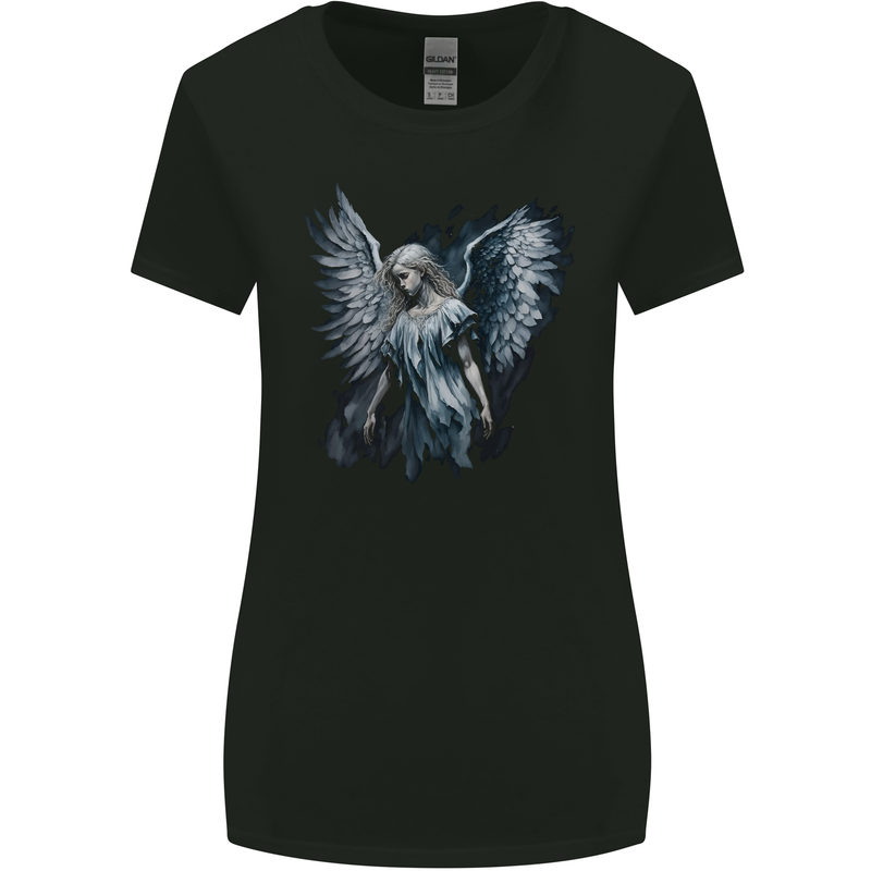 Gothic Guardian Angel Fantasy Goth Womens Wider Cut T-Shirt Black