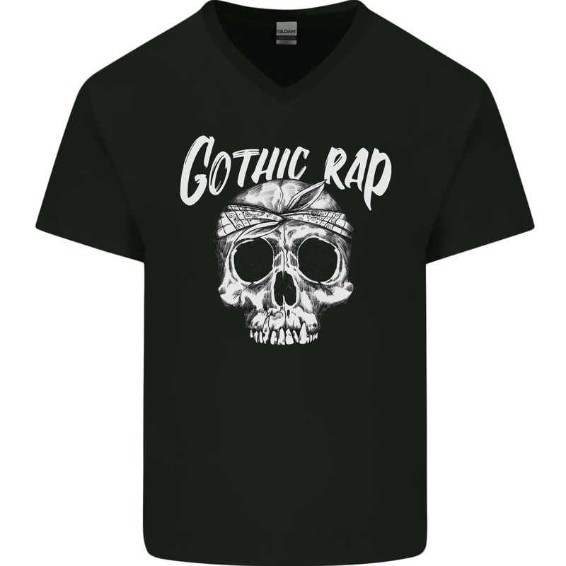 Gothic Rap Skull Hip Hop Music Gangster Mens V-Neck Cotton T-Shirt Black