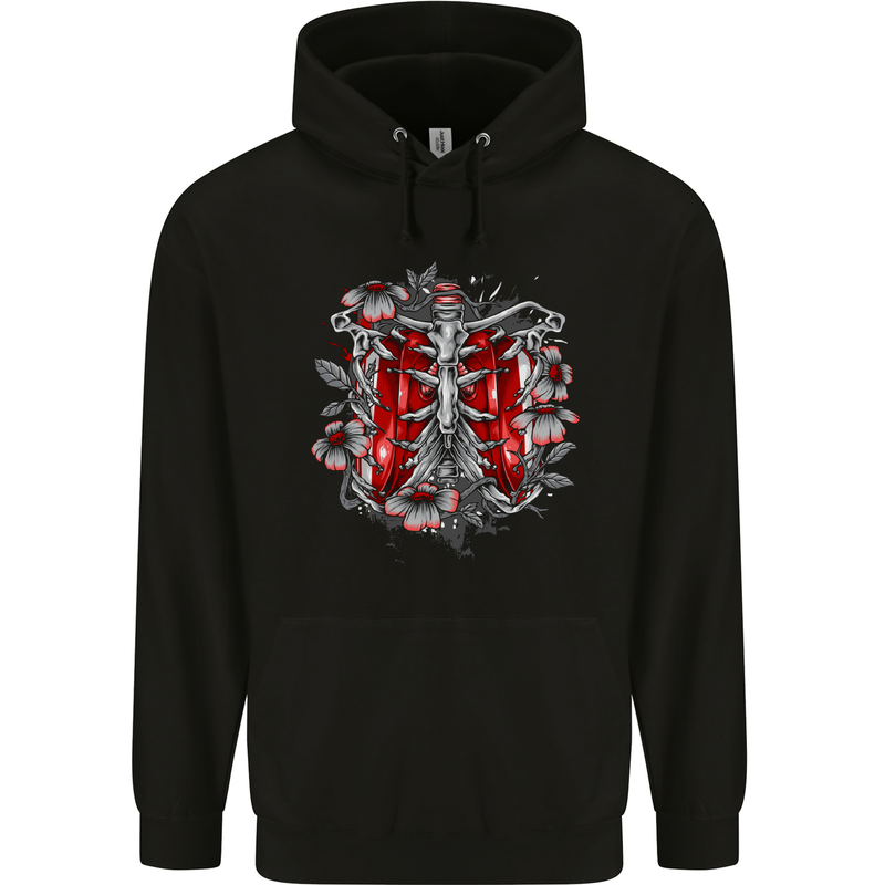 Gothic Rib Cage Skeleton Skull Goth Fantasy Childrens Kids Hoodie Black