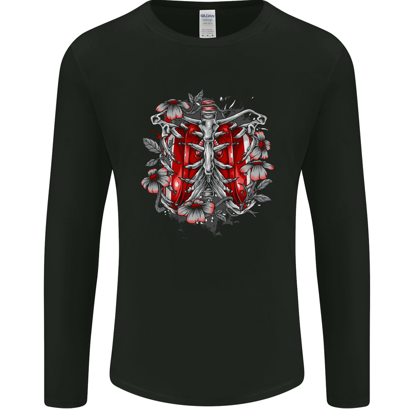 Gothic Rib Cage Skeleton Skull Goth Fantasy Mens Long Sleeve T-Shirt Black