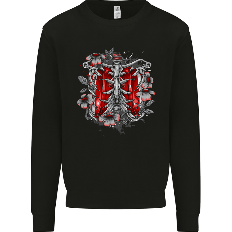 Gothic Rib Cage Skeleton Skull Goth Fantasy Mens Sweatshirt Jumper Black