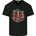 Gothic Rib Cage Skeleton Skull Goth Fantasy Mens V-Neck Cotton T-Shirt Black