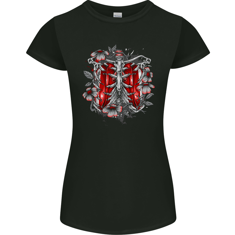 Gothic Rib Cage Skeleton Skull Goth Fantasy Womens Petite Cut T-Shirt Black