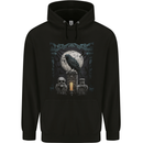 Gothic Skull and Crow With Arch and Moon Mens 80% Cotton Hoodie Black