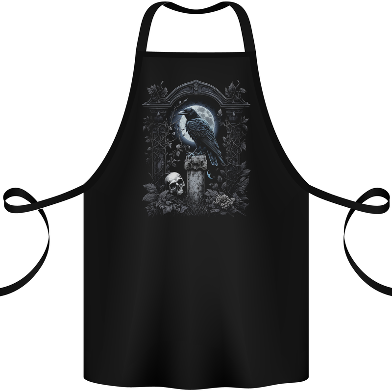 Gothic Skull and Crow With and Arch Cotton Apron 100% Organic Black