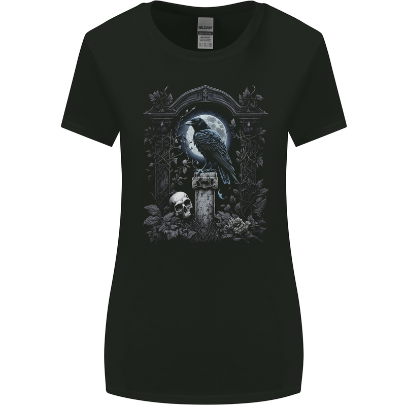 Gothic Skull and Crow With and Arch Womens Wider Cut T-Shirt Black