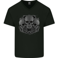 Gothic Skulls Heavy Metal Rock Music Goth Biker Mens V-Neck Cotton T-Shirt Black