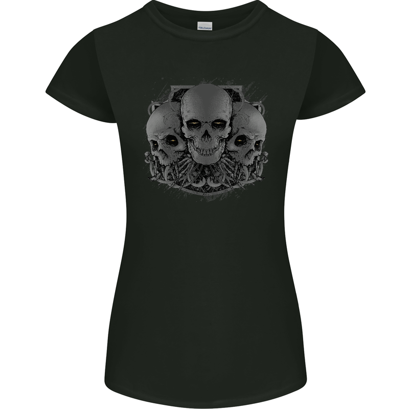 Gothic Skulls Heavy Metal Rock Music Goth Biker Womens Petite Cut T-Shirt Black