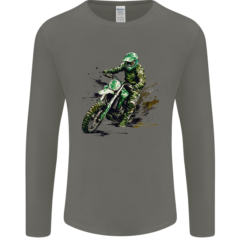 Graffiti Motorcross MotoX Motorbike Biker Mens Long Sleeve T-Shirt Charcoal