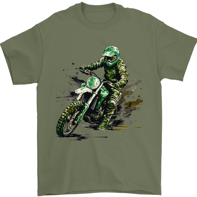 Graffiti Motorcross MotoX Motorbike Biker Mens T-Shirt 100% Cotton Military Green