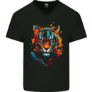 Grafitti Tiger Mens V-Neck Cotton T-Shirt Black