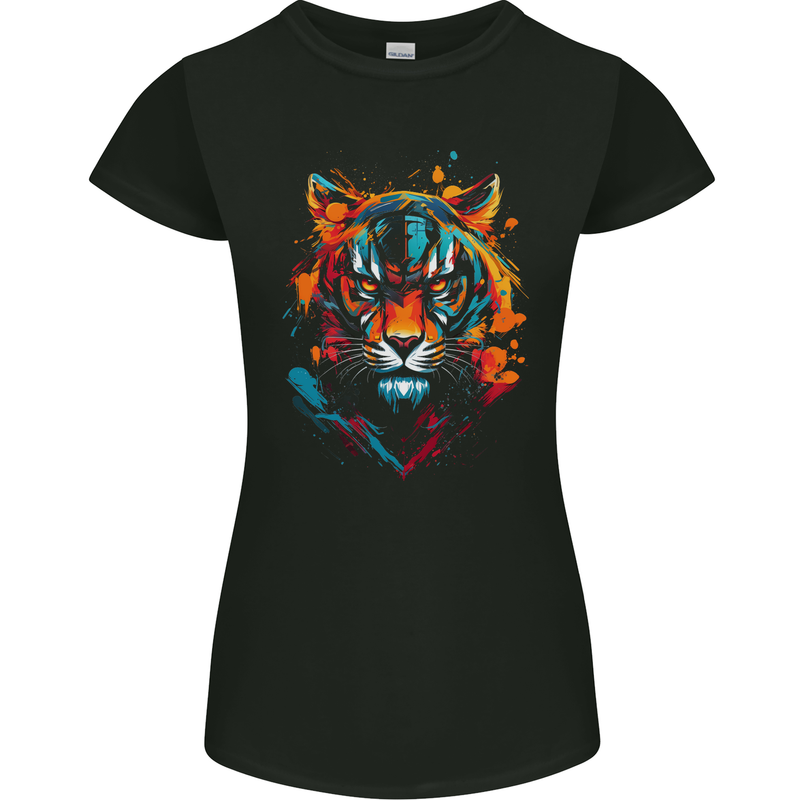 Grafitti Tiger Womens Petite Cut T-Shirt Black