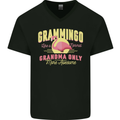 Gramingo Funny Grandma Flamingo Mens V-Neck Cotton T-Shirt Black