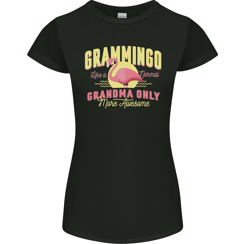 Gramingo Funny Grandma Flamingo Womens Petite Cut T-Shirt Black