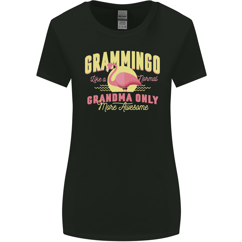Gramingo Funny Grandma Flamingo Womens Wider Cut T-Shirt Black