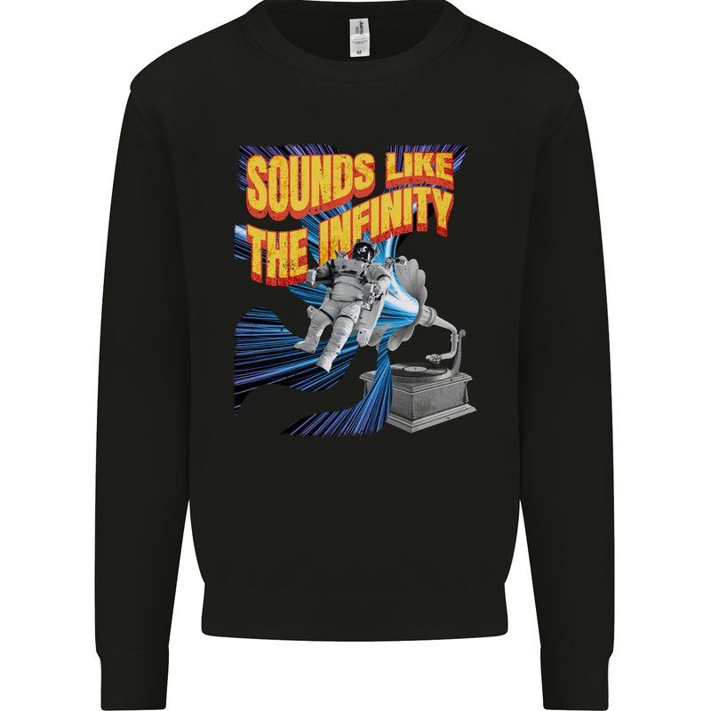 Gramophone Spaceman Astronaut Music DJ Mens Sweatshirt Jumper Black