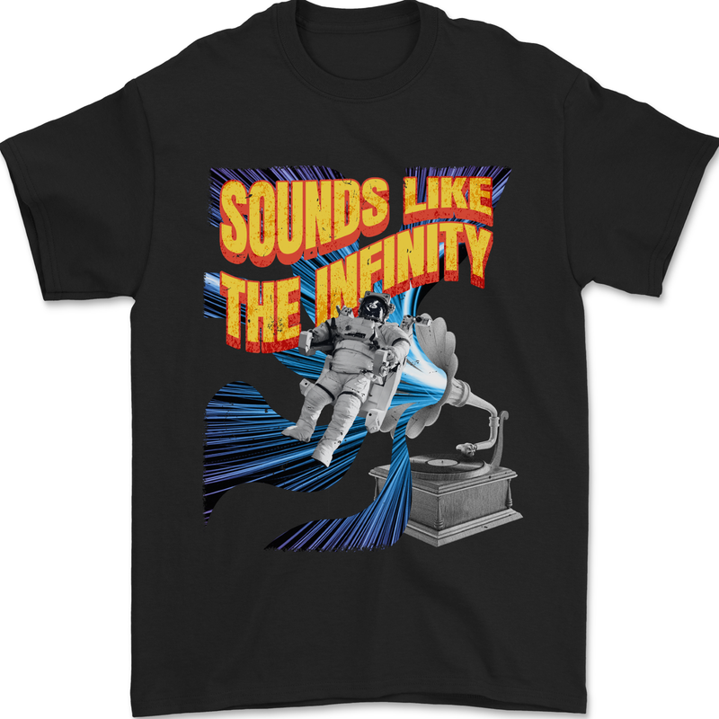 Gramophone Spaceman Astronaut Music DJ Mens T-Shirt 100% Cotton Black
