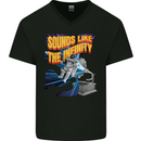 Gramophone Spaceman Astronaut Music DJ Mens V-Neck Cotton T-Shirt Black