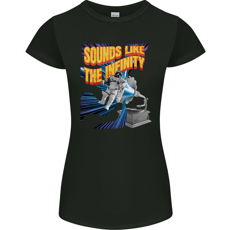 Gramophone Spaceman Astronaut Music DJ Womens Petite Cut T-Shirt Black