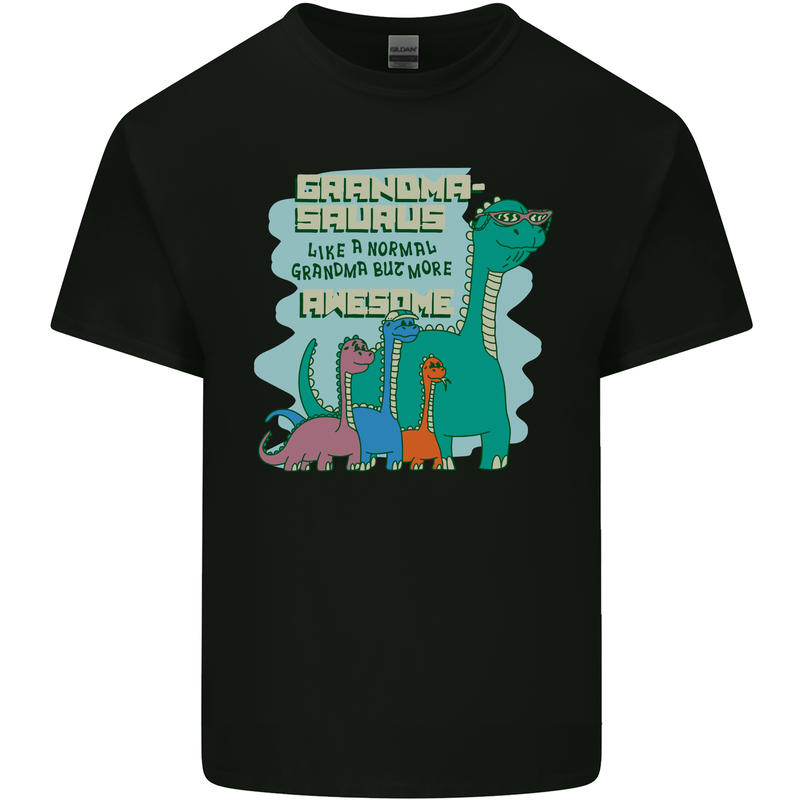 Grandma-saurus Funny Dinosaur Grandkids Mens Cotton T-Shirt Tee Top Black