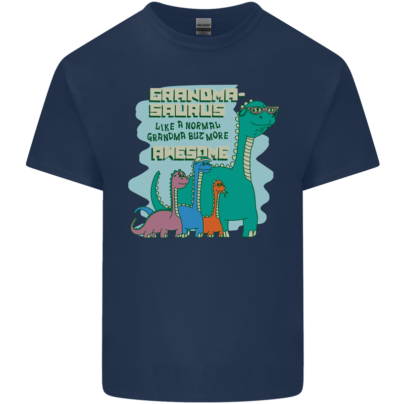 Grandma-saurus Funny Dinosaur Grandkids Mens Cotton T-Shirt Tee Top Navy Blue