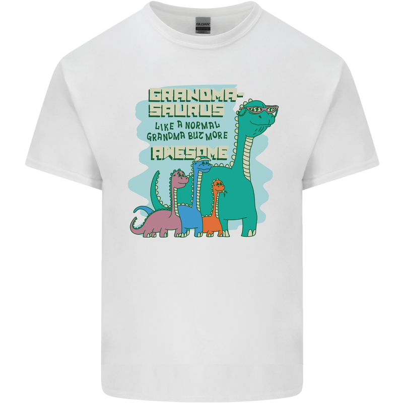 Grandma-saurus Funny Dinosaur Grandkids Mens Cotton T-Shirt Tee Top White