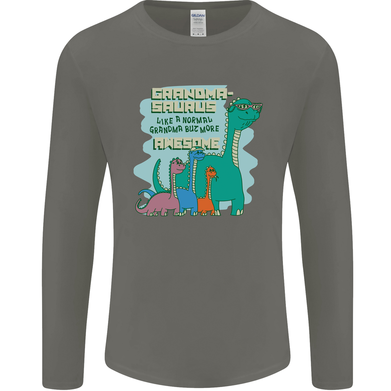 Grandma-saurus Funny Dinosaur Grandkids Mens Long Sleeve T-Shirt Charcoal