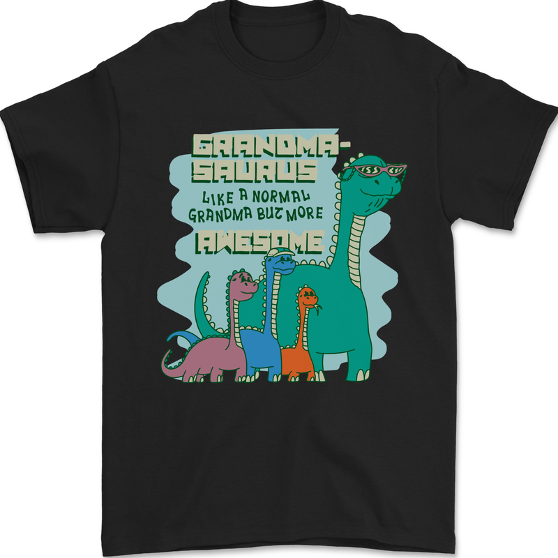 Grandma-saurus Funny Dinosaur Grandkids Mens T-Shirt 100% Cotton Black