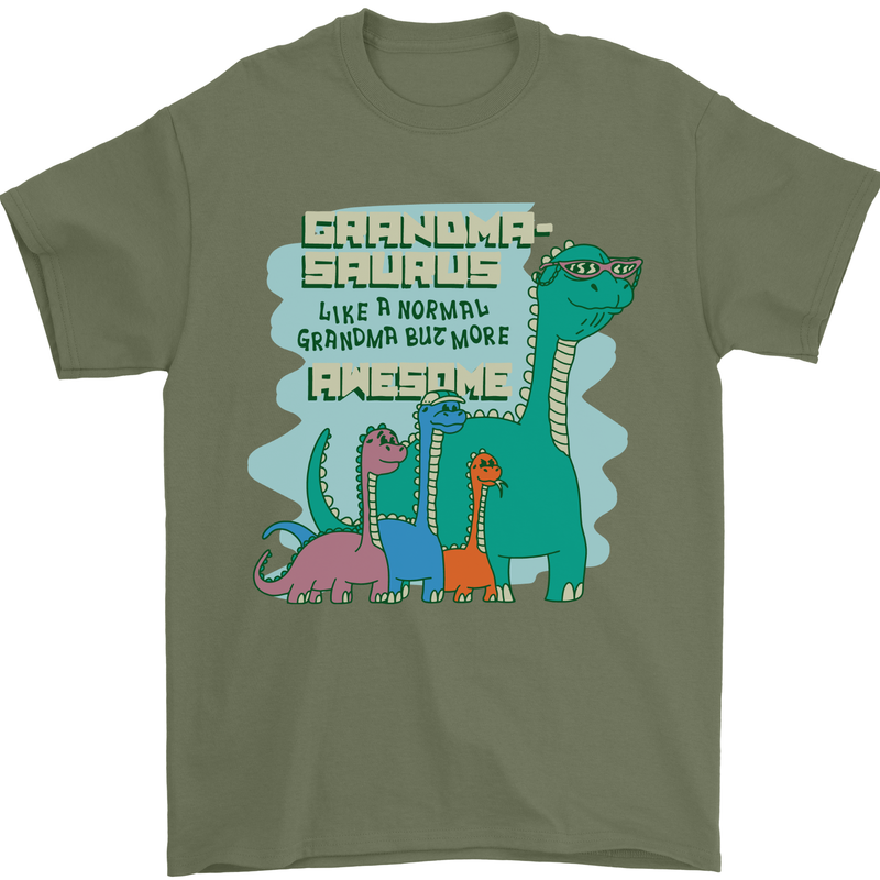 Grandma-saurus Funny Dinosaur Grandkids Mens T-Shirt 100% Cotton Military Green