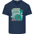 Grandma-saurus Funny Dinosaur Grandkids Mens V-Neck Cotton T-Shirt Navy Blue